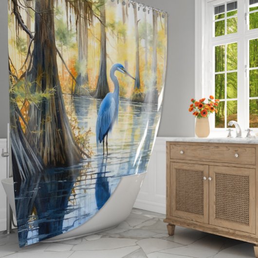 水彩ブルー素晴らしヘロンサイプレススワンプ シャワーカーテン