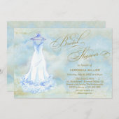 水彩ブルー結婚ズガウンブライダルシャワー招待状 招待状 (正面/裏面)