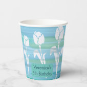 水彩ブルー誕生日キッズチューリップ紙カップ 紙コップ (正面)