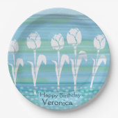 水彩ブルー誕生日キッズチューリップ ペーパープレート (正面)