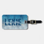 水彩ブルー金ゴールドグリッター書 ラゲッジタグ (正面横)