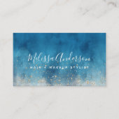 水彩ブルー金ゴールドグリッター書 名刺 (正面)