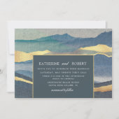 水彩ブルー金ゴールドランドスケープ結婚式 招待状 (正面)