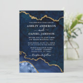 水彩ブルー金ゴールド大理石ゲート結婚ーズ 招待状 (スタンド正面)