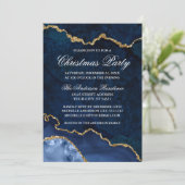 水彩ブルー金ゴールド大理石ヘードクリスマスパーティー 招待状 (スタンド正面)