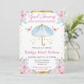 水彩ブルー金ゴールド春傘Sweet sixteen 招待状 (スタンド正面)