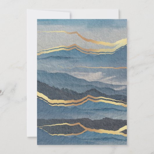 水彩ブルー金ゴールド横結婚式招待状 招待状 (裏面)