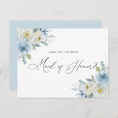 水彩ブルー&アイボリーバラメイド・オブ・オーナー(花嫁付き添い人) ポストカード (正面/裏面)