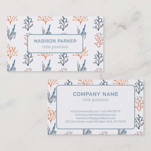 水彩ブルー&オレンジサンゴ 名刺 (正面/裏面)