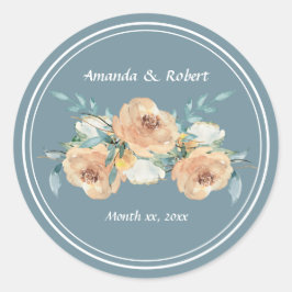 水彩ブルー、グリーン、トープ結婚フローラクラス ラウンドシール