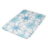 水彩ブルー&シルバーグリッター冬季雪片 バスマット (アングル)