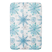 水彩ブルー&シルバーグリッター冬季雪片 バスマット (正面縦)