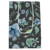 水彩ブルー ダークグレー 花柄 ミディアムペーパーバッグ (裏面)