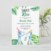 水彩ブルー ティーレックス グリーンハウス キッズ 3歳 誕生日 招待状 (スタンド正面)