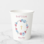 水彩ブルー&ピンクフローラ牡丹リースクロス 紙コップ (正面)