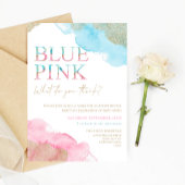 水彩ブルー ピンク ゴールド グリッター 性別発表パーティー 招待状