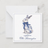 水彩ブルー&ホワイトチャイノアイセリーバニーラビット ノートカード (正面)