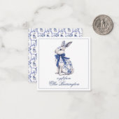 水彩ブルー&ホワイトチャイノアイセリーバニーラビット ノートカード (正面/裏面インサイチュ)