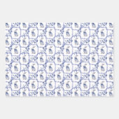 水彩ブルー&ホワイトチャイノアイセリーバニーラビット ラッピングペーパーシート (正面2)