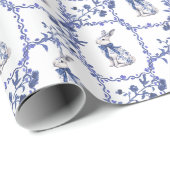 水彩ブルー&ホワイトチャイノアイセリーバニーラビット ラッピングペーパー (ロールコーナー)