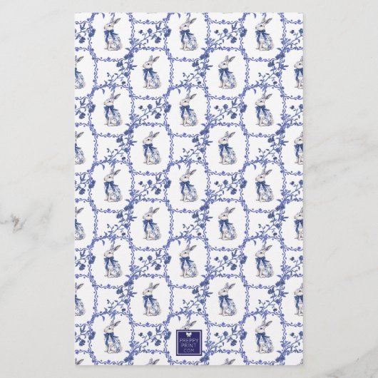 水彩ブルー&ホワイトチャイノアイセリーバニーラビット 便箋 (裏面)