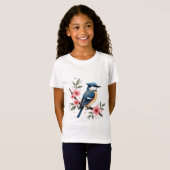 水彩ブルー&ホワイトバードTシャツ Tシャツ (正面フル)