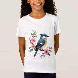 水彩ブルー&ホワイトバードTシャツ Tシャツ