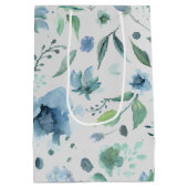 水彩ブルー ライトグレイ フローラル ミディアムペーパーバッグ (裏面)