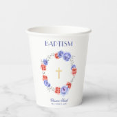 水彩ブルー&レッドフローラ牡丹リースクロス 紙コップ (裏面)