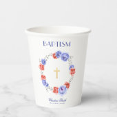 水彩ブルー&レッドフローラ牡丹リースクロス 紙コップ (正面)