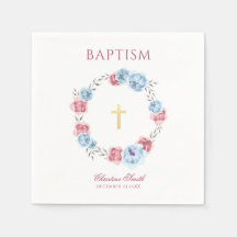 水彩ブルー&赤面ピンクフローラリース