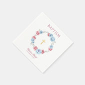 水彩ブルー&赤面ピンクフローラリース スタンダードカクテルナプキン (角)