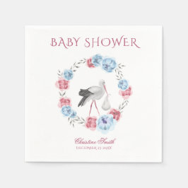 水彩ブルー&赤面ピンクフローラ冬リース スタンダードカクテルナプキン