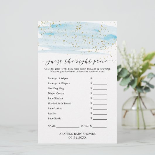 水彩ブルー&金ゴールドは正しい価格ゲーム (スタンド正面)