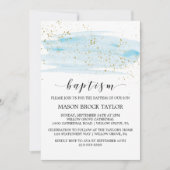 水彩ブルー&金ゴールドスパークルバプテスマ 招待状 (正面)