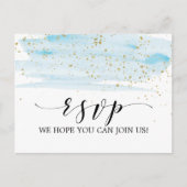 水彩ブルー&金ゴールドソング要求RSVPポストカード インビテーションポストカード (正面)