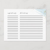 水彩ブルー&金ゴールドブライダルシャワーレシピカード ポストカード (裏面)