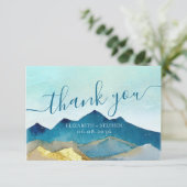 水彩ブルー&金ゴールド山結婚ズサンキュー サンキューカード (スタンド正面)