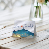 水彩ブルー&金ゴールド山結婚ズサンキュー サンキューカード