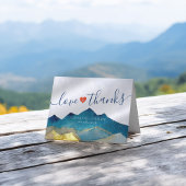 水彩ブルー&金ゴールド山結婚ズサンキュー サンキューカード