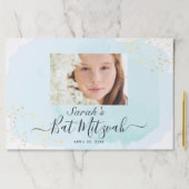 水彩ブルーx金ゴールドバルミツワーフォトランチョンマット ペーパーパッド (インサイチュ)