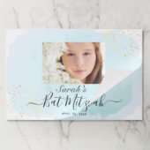 水彩ブルーx金ゴールドバルミツワーフォトランチョンマット ペーパーパッド (折り畳み)