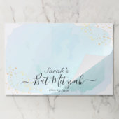 水彩ブルーx金ゴールドバルミツワーランチョンマット ペーパーパッド (折り畳み)