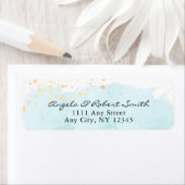 水彩ブルーx金ゴールドモダン差出人住所ラベル ラベル (インサイチュ)