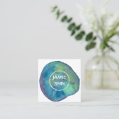 水彩ブロッブテクスチャードミニマルブルーパープル スクエア名刺 (スタンド正面)