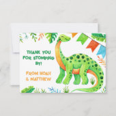 水彩ブロントサウルス恐竜ジョイント誕生日 サンキューカード (正面)