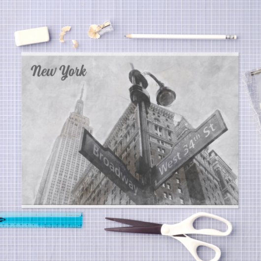 水彩ブロードウェイコーナーサインティッシュペーパー- NYC 薄葉紙 (クラフト)