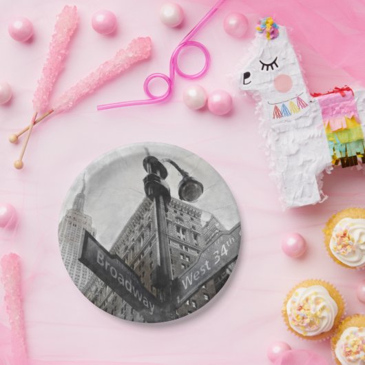 水彩ブロードウェイコーナーサイン紙プレート- NYC ペーパープレート (パーティー)