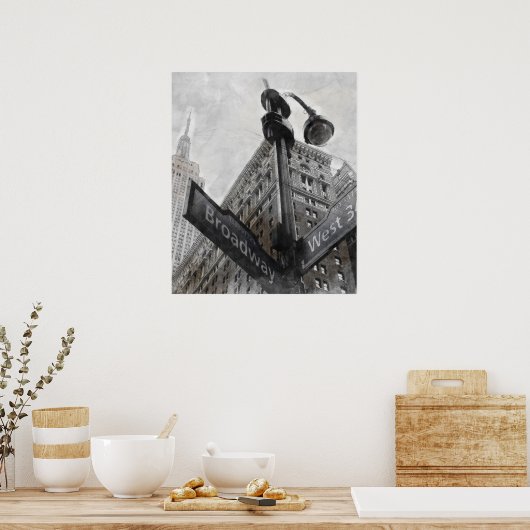 水彩ブロードウェイコーナー記号 ポスター (キッチン)