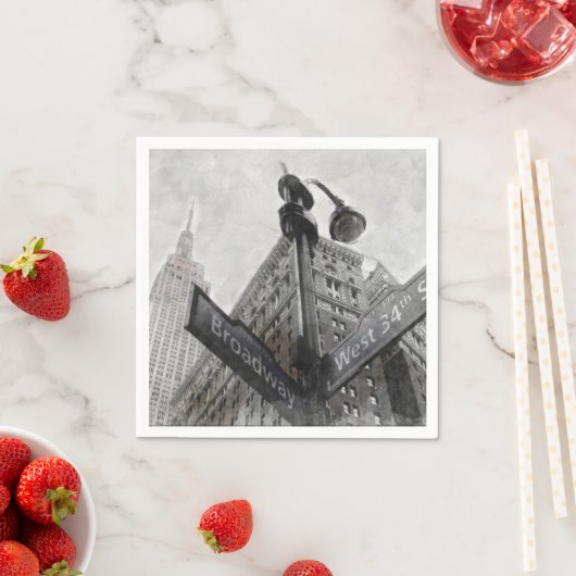 水彩ブロードウェイ通りサインナプキンス – NYC スタンダードカクテルナプキン (インサイチュ)